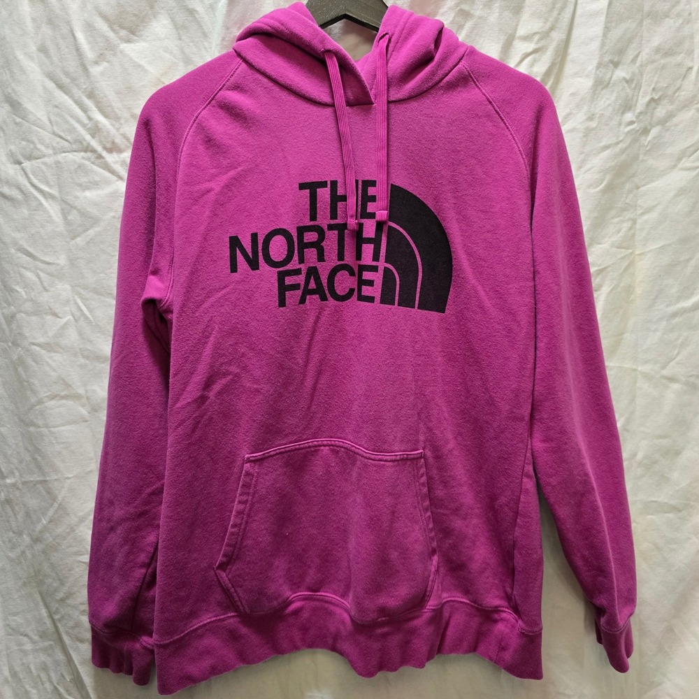The North Face Womens Pullover Hoodie Sweatshirt Magenta Black Logo Large